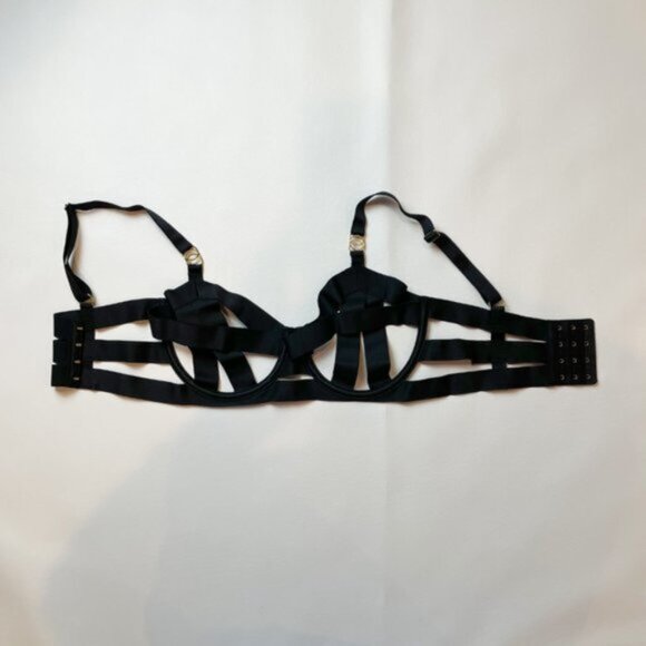NWOT Victoria's Secret Bra 32DD Unlined Balconet Strappy Banded Black B1428 - Picture 2 of 7
